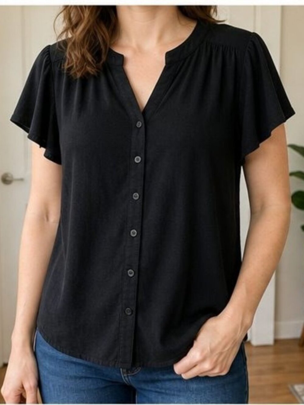 Black V Neck Top - Picture 2 of 6